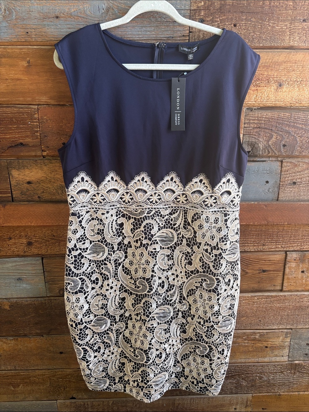 London Times Navy & Ivory Lace Sheath Dress